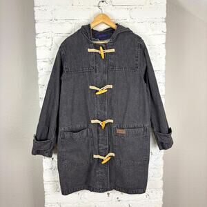 90’s Y2K Denim & Co Toggle Button Fleece Lined Denim Chore Trench Jacket